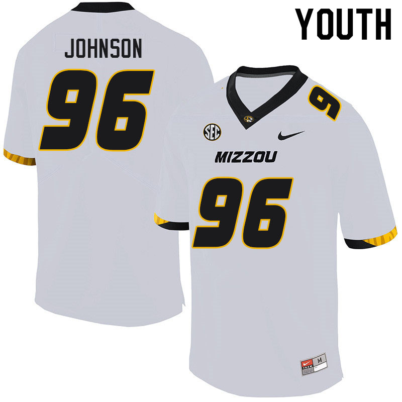 Youth #96 Ethan Johnson Missouri Tigers College Football Jerseys Sale-White - Click Image to Close